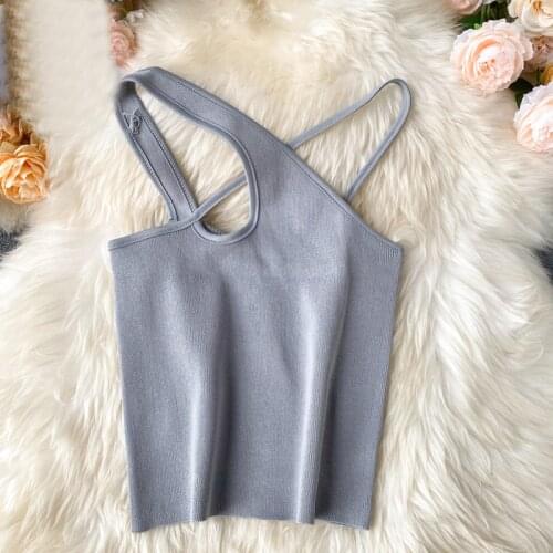 Summer Hollow Out Streetwear Sleeveless Crop Top Solid Color Cotton Basic Women Camisole Sexy Cross Camis Slim Female Camisole