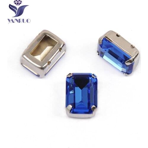YANRUO 4610 All Sizes Sapphire Octagon Glass Stones Sewing Crystals Glitter Strass Pointed Back Blue Rhinestones For Dress