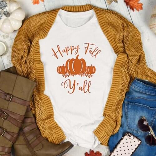 Happy Fall Y'all Pumpkin T-shirt Cute Womens Autumn Season Holiday Tshirt Funny Thanksgiving Gift Tops Tees Dropshipping