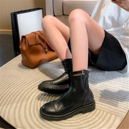 PXELENA Retro Soft Comfort Chunky Med Heels Motorcycle Ankle Boots Women Genuine Leather Buckle Shoes Black Brown Fall Winter 39