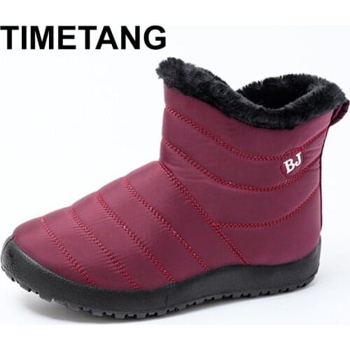 TIMETANGWinter Women Snow Boots Shoes Non Slip Female Ankle Boots 2021Ladies Flats Warm Short Plush Waterproof Soft Outdoor Shoe