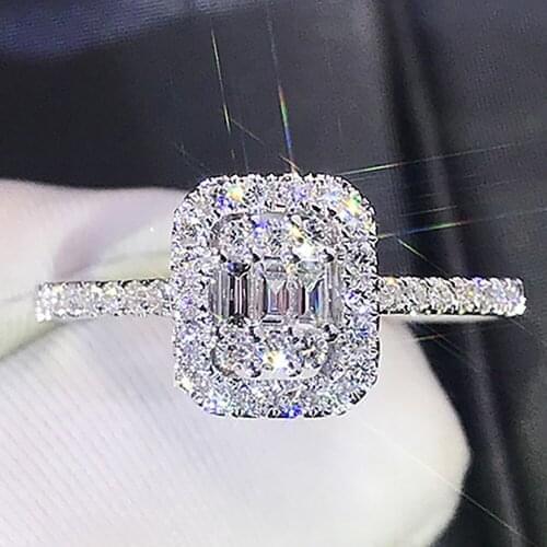 14K Au585 White Gold Women Wedding Party Engagement Ring Rectangle Emerald Victorian Moissanite Diamond Ring Trendy Romantic