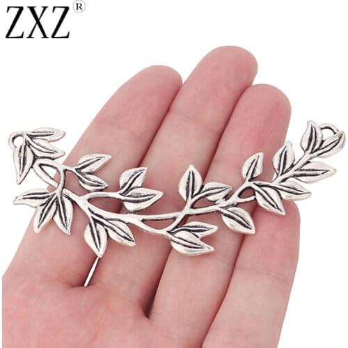 ZXZ 5pcs Tibetan Silver Large Leaf Branch Connector Charms Pendants for Jewelry Making Findings 87x25mm