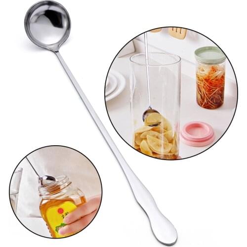 1PC Long Handle Coffee Spoon Ice Cream Dessert Scoop Stainless Steel Honey Stir Spoon Silver Tableware Kitchen Accessories