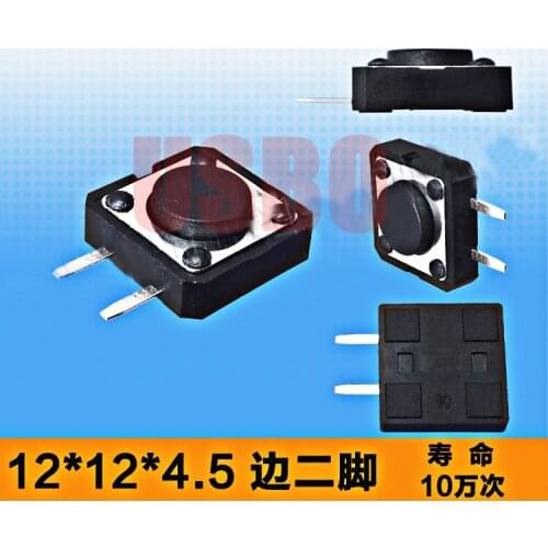 12*12*4.5/4.3mm 2 Pins Shrapnel Side ButtonsTactile Push Switch SMD SMT Durable Touch Tact Switch Black Wholesale