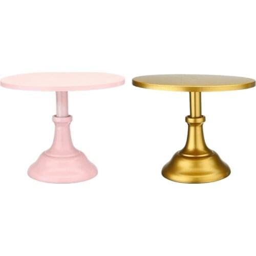 2 Pcs Metal Iron Cake Stand Round Pedestal Dessert Holder Cupcake Display Rack Bakeware (Gold & Pink)