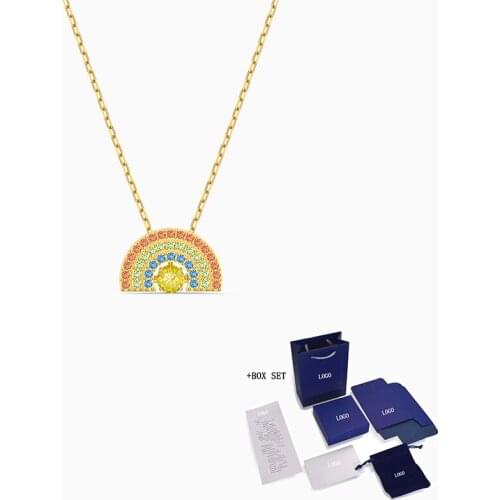 2021 Fashion Jewelry SWA New SPARKLING DANCE RAINBOW Necklace Colorful Rainbow Decoration Crystal Female Elegant Romantic Gift