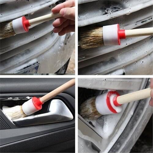 6Pcs Soft Car SUV Detailing Wheel Wood Handle Brushes for Cleaning Dash Trim Seats Handy Washable Car Cleaning Tool