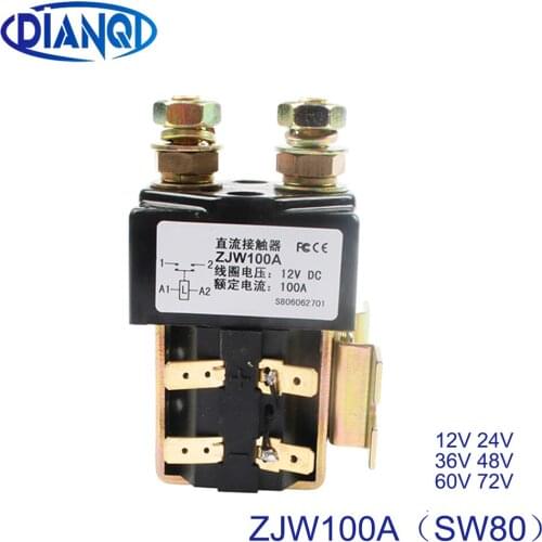 DIANQI SW80 12V 24V 36V 48V 60V 72V 100A NO style DC Contactor ZJW100A for motor forklift electromobile grab wehicle car winch