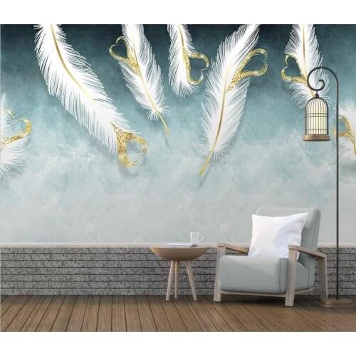 Beibehang Custom wallpaper mural large HD hand painted white heart-shaped feather background wall mural 3d wall sticker