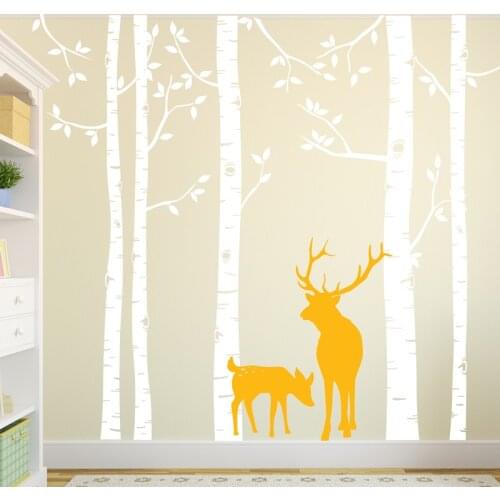 Birch Tree Wall Decal with Deer Removable Huge White Tree Wall Stickers For Baby Nursery Room Tree Wall Decor Living Room ZA318