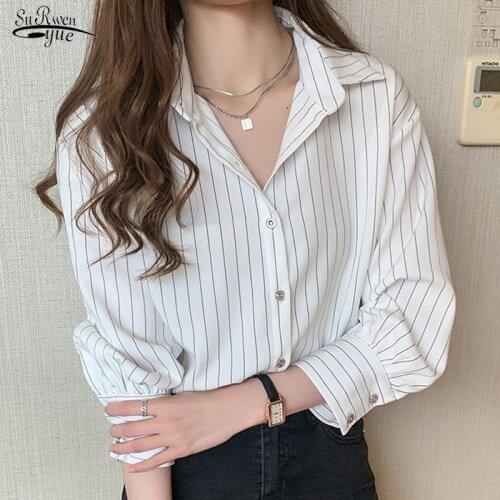 Autumn Long Sleeve Women Shirts Striped Blouse Office Work Wear Women Blouses Retro Business Wear Fashion Women Blouses 10688