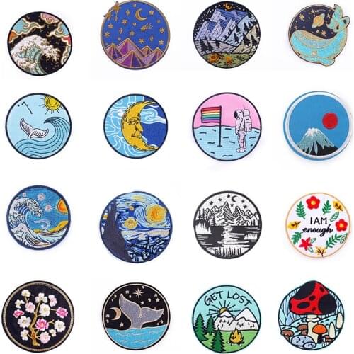 Pulaqi Decorate New Parches Embroidery Patches for Clothes Iron On UFO Patches For Clothing DIY Stripes Mountain Wave Stickers