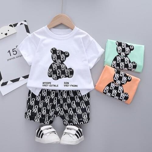 Cute Toddler Boys/Girls Infant Summer 2021 New Cartoon Bear T-Shirt+Pants 2pc Clothes Cotton Outfits Childrens Wear Ropa Bebe