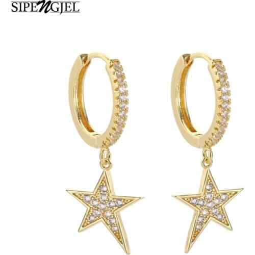 Fashion cubic zircon vintage Star pendant Earrings good quality hoop Earrings For Women Korean Jewelery 2020
