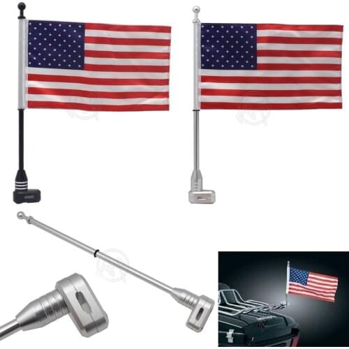Motorbike Black/Silver Rear Mount Flag Pole America US Flag For Honda Goldwing GL1800 GL1500 GL1200 2001-2011 Harley Touring