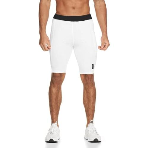 Mens tight fitness shorts mens gym bodybuilding training stretch tight running five-point pants black mens compression shorts