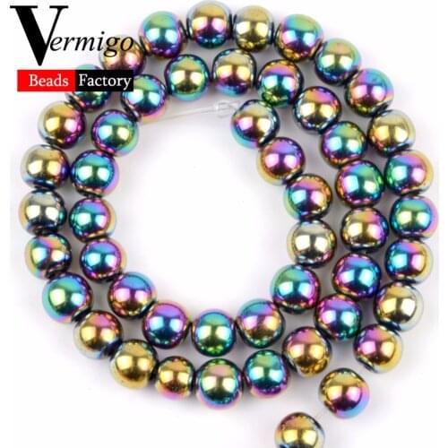 Multicolor Hematite Natural Semi Precious Stones Round Beads For Needlework Jewelry Making 4 6 8 10mm Diy Bracelet Accessories