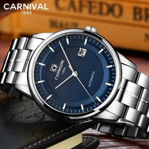 2021 New Carnival Mens Watch Stainless Steel Business Mechanical Watch military waterproof Male wristwatch Boutique gift Relogio