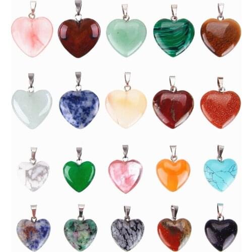 Wholesale 20mm natural stone heart pendant quartz crystal agates turquoises malachite stone for Jewelry making Necklace pendant