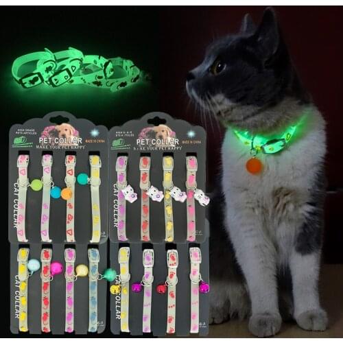 Cat Collar with Bell Luminous Cats Collars Kitty Necklace Safety Kitten Glow Kitten Neck Ring Reflective Cat Accessories
