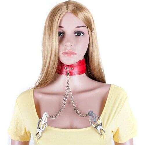 Bondage Neck Collar Sex Toys For Couples PU Leather Collar Metal Nipple Clamps Slave Erotic Toys For Women Sex Games For Lovers