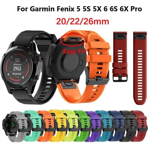Hot 26/22/20mm Silicone Watchband For Garmin Fenix6 6S 6X Pro 5 5X 5SPlus 3HR Fenix5 Watch Strap Quick Release Easyfit Bracelet