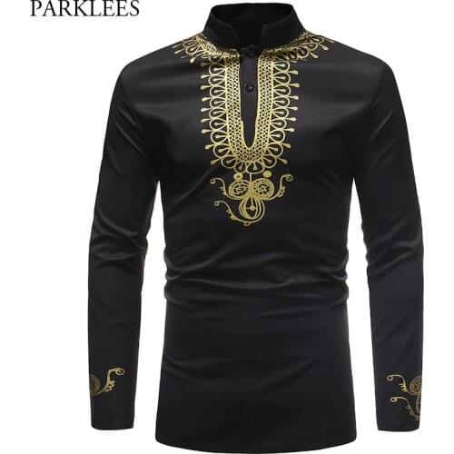 African Dashiki Print Shirt Men 2018 Autumn New Stand Collar Long Sleeve Dress Shirt Men Hip Hop Streetwear Shirts Tops Camisas