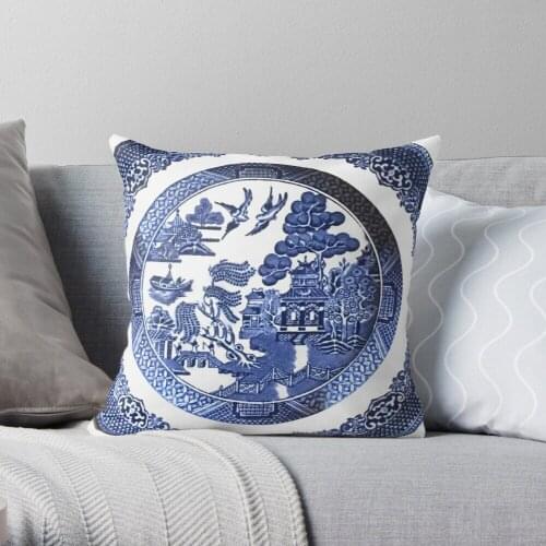 Blue Willow China Throw Pillow Cushion Cover Polyester throw pillows case on sofa home living room car seat decor 45x45cm