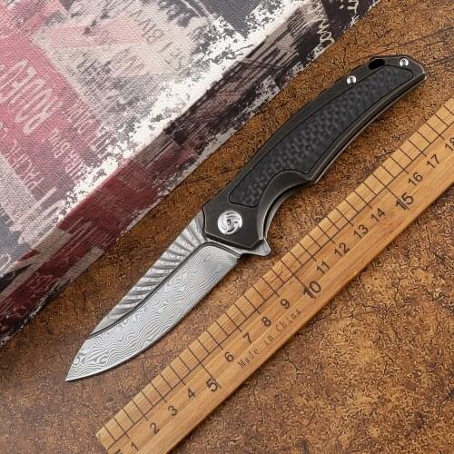 VG10 Damascus Steel Blade Titanium Handle Foldable Tactical Pocket EDC Self-Defense Tool Camping Survival Hunting Fruit Knife