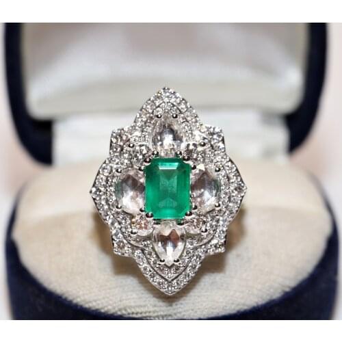 Perfect Antique Style New Made 14k Gold My Design Natural Diamond And Emerald Decorated Amazing Navette Ring