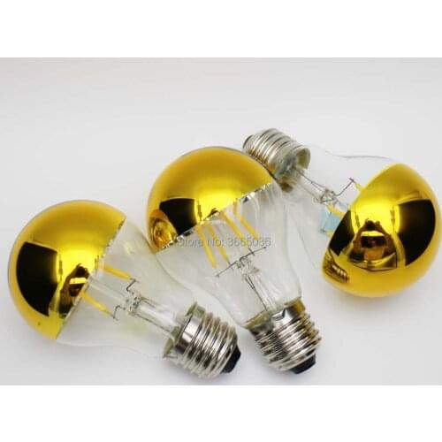 10pcs A60 4w LED Bulbs Filament Bulbs Mirror Half Gold Globe 220V 230v Shadowless light Edison lamp top E26/E27