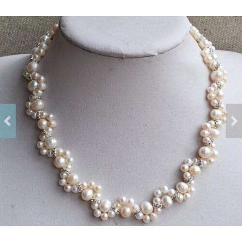 Unique Favorite Pearl Necklace Ivory Freshwater Pearl Rhinestone Bead Handmade Choker Flower Necklace Wedding Birthday Girl Gift