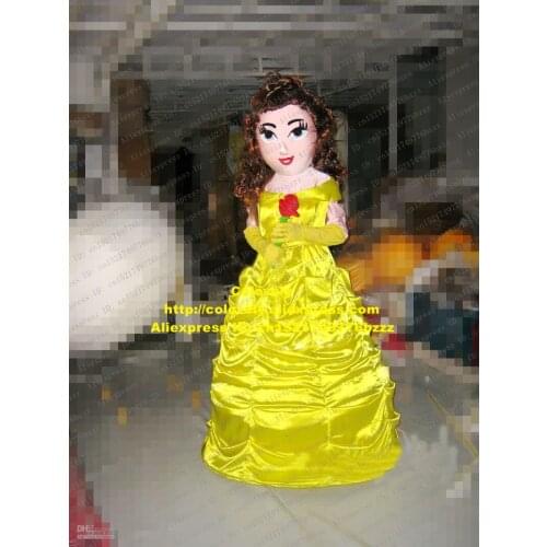New Yellow Beauty Princess Mascot Costume Mascotte Fairy Apsara Infanta With Yellow Long Beautiful Dress Adult No.650 Free Ship