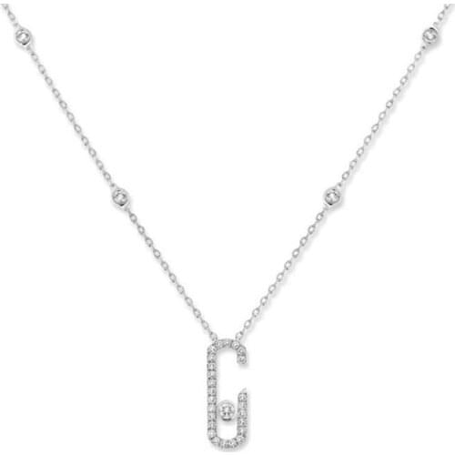 925 Sterling Silver Single Moving Stone Necklace C Shape zircons paper clip Pendant For Women Luxury Necklace Brand Jewelry