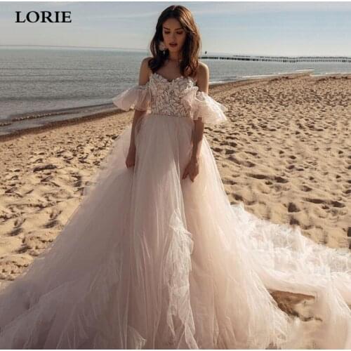 LORIE Ivory Fairy Sweetheart Neck Wedding Dresses 2021 vestidos de novia Puffy Tulle Backless Boho Wedding Bride Dress