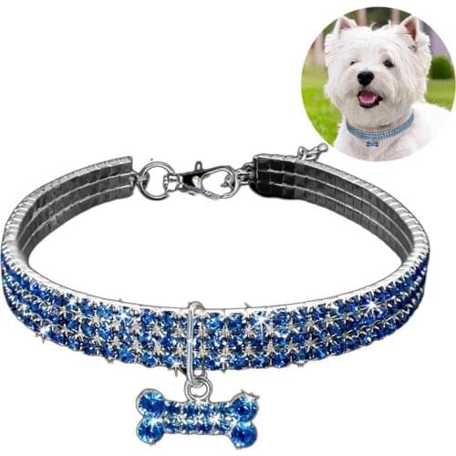 1pcs Pet Collar Rhinestone Bone Elastic Dog Collar Pet Necklace Collar Decorative Collar for Dogs Cats Pet Accessories