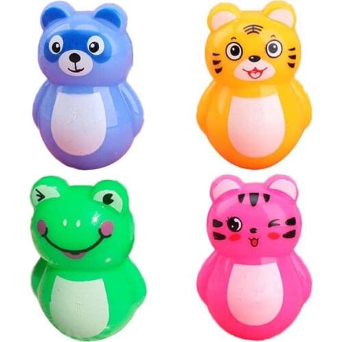 4 pcs Tumbler Adorable Roly-poly Plastic Cartoon Animal Tumbler Rattles Tumbler Toys