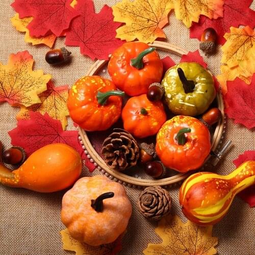 50pcs Simulation Pumpkin Autumn Mini Pumpkin Set Halloween Thanksgiving Decoration Pumpkin Pine Cones Acorns Prop