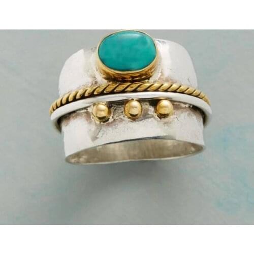 Bohemia Small Blue Stone Gem Gold Rope Ornament Rings for Women Vintage Silver Color Knuckle Finger Ring Party Statement Jewelry