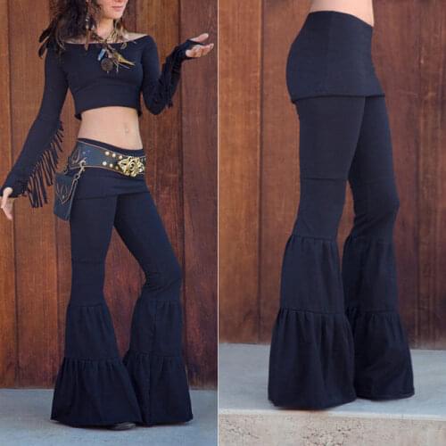 Vintage Womens Flare Pants Bell Bottom Wide Leg Flare Stretch High Waist Boho Pants Stylish Womens Loose Long Pants