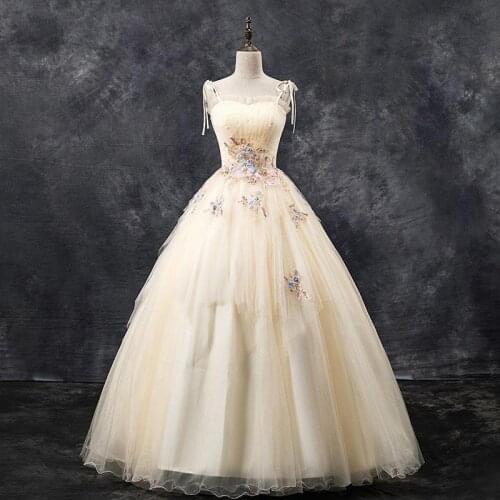 Elegant Champagne Sling Quinceanera Dresses Luxury Lace Embroidery Ball Gown Vintage Party Prom Formal Dress Vestidos