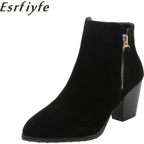 ESRFIYFE 2020 Women Boots Flock Ankle Boots Spring Autumn Women Boots Ladies Party Western Stretch Fabric Boots Plus Size 34-46