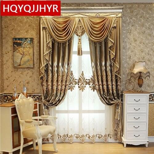 European and American Royal Luxury Velvet Curtains for Bedroom Window with High Quality Voile Curtain for Villa Living Room