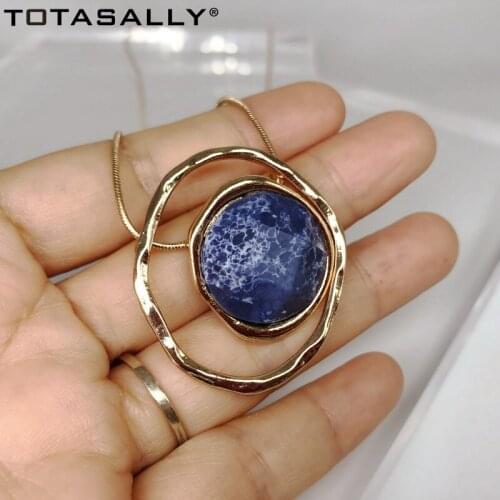 TOTASALLY 2020 Women Long Pendant Necklace Fashion Irregular Nature Stone Circle False Collars Sweater Chain Necklace Female