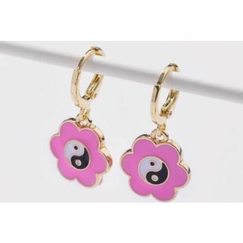 Yin Yang Earrings Pink Rhinestone taiji Earrings for Women Oil Drop Earrings Jewelry