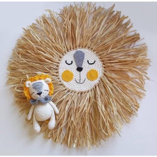 INS Nordic Hand Woven Lion Hanging Wall Decor Cartoon Thread Weaving Animal Head For Kids Room Decoration Ornaments Photo Props