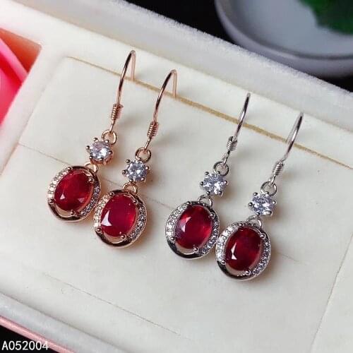 KJJEAXCMY Fine Jewelry 925 sterling silver inlaid natural gemstone ruby female earrings Eardrop trendy support test