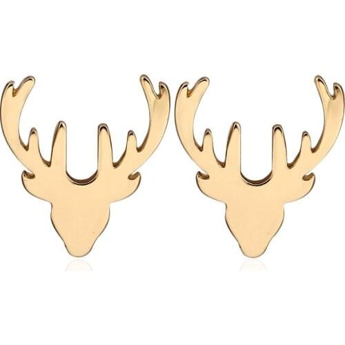 Jisensp Korean Fashion BTS Antlers Deer Earrings for Women Stainless Steel Animal Stud Earrings boucle d'oreille Christmas Gifts