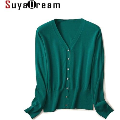 SuyaDream Woman Black Cardigan Single Breasted 70%Silk 30%Cotton Sweaters 2021 Spring Autumn Outwear Women